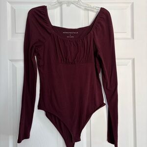 Aeropostale Burgundy Maroon Long Sleeve Bodysuit